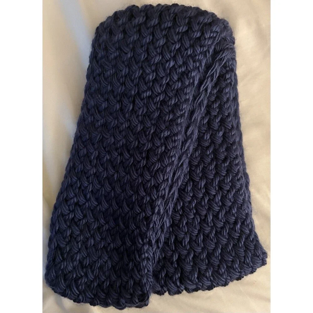 Handmade Dark Blue Winter Beanie Hat and Scarf Set for Kids Winter Wear